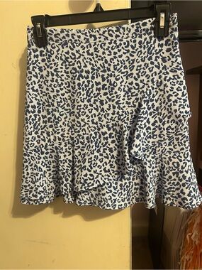 Blue Leopard Print Ruffle Hem Mini Skirt